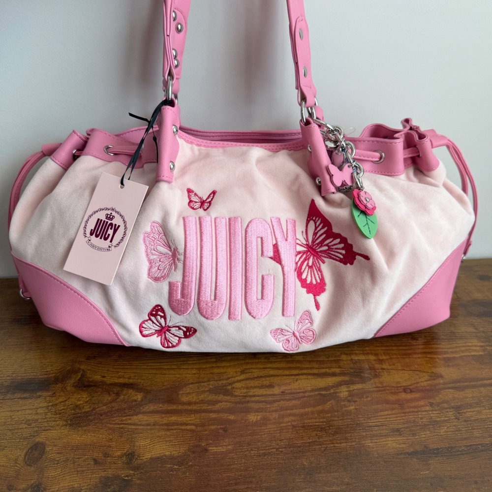 New Juicy Couture Spread Your Wings Butterfly Pink Satchel Shoulder Handbag Y2K